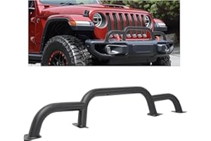 KUAFU Front Bumper Brush Guard Bull Bar Compatible with 2018-2024 Jeep Wrangler JL 2020-2024 Gladiator JT Triple Hoop Winch & Grille Grill Guard Bumper Bar Protector 82216474AA Steel Replacement Only