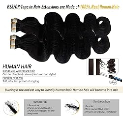 Black Tape in Hair Extensions Human Hair, Body Wave