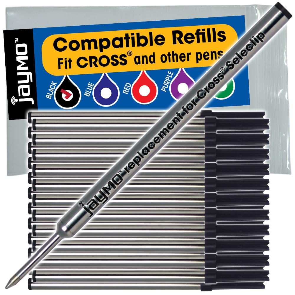 Jaymo Replacement for Cross Selectip 8523 - Measures 4.375 in / 111 mm Long - Gel Rolling Ball Pen Refill - 24 Black