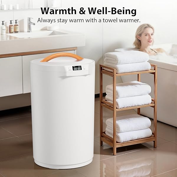 CWDOLROI TOWEL WARMER, 20L LARGE TOWEL WARMERS FOR BATHROOM, TOWEL BUCKET FITS UP TWO 40″X70″ OVERSIZED TOWELS, BATHROBES, BLANKETS, TOWEL HEATER WITH LCD, 4 TIMER SETTING AND AUTO SHUT OFF(WHITE)