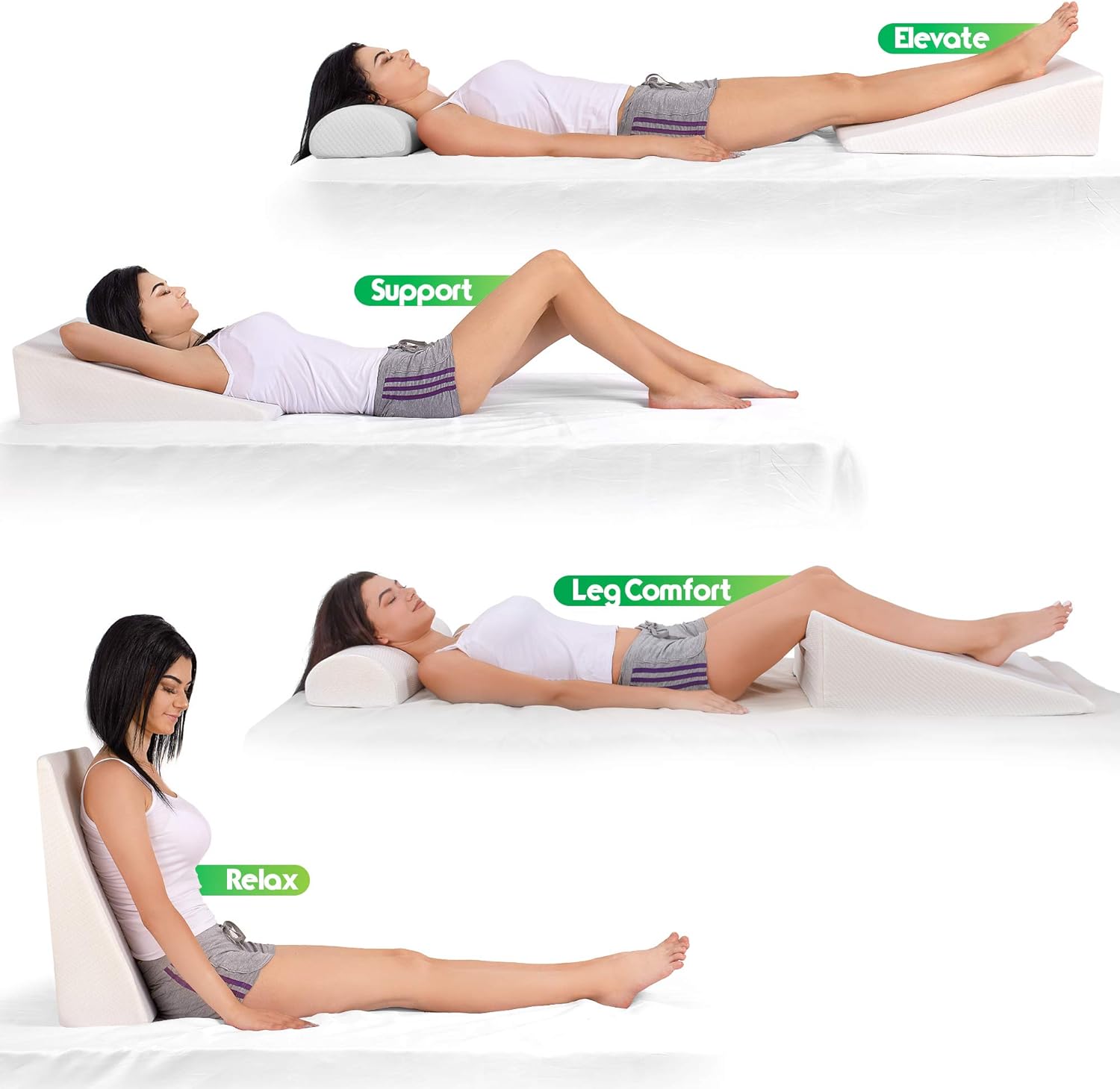 Bed Wedge Pillow with Memory Foam Top - Reduce Neck and Back Pain, Snoring, and Respiratory Problems - Ideal for Sleeping, Reading, Rest or Elevation - Breathable and Washable Cover - 7 in: Kitchen & Dining