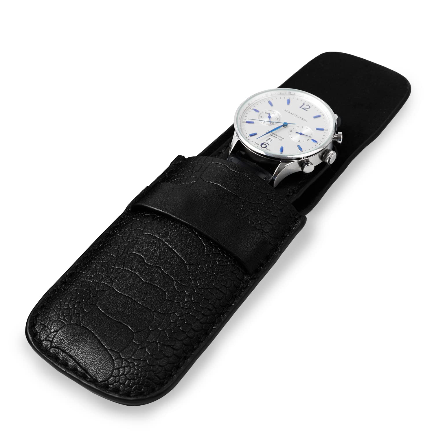 Photo 1 of Papten Genuine Leather Watch Pouches Portable Single Watch Travel Case Travel Bag For Travelling Business Trip (Black 2)