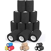 AZEN 12 Pack Black Self Adhesive Bandage Wrap, 3" X 5 Yards Elastic Cohesive Bandage Wrap, Vet Wrap, Ankle Tape, Tattoo Grip Tape Wrap