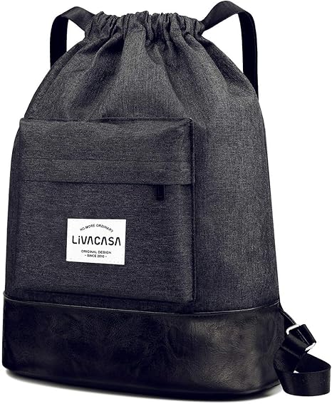 Livacasa Mochilas De Cuerdas Hombre Mujer Grandes Bolsas De Cuerdas Gimnasio Cordones Gruesas Ajustable Extra Bolsillo Trasero Impermeable 13l Negro Con Bolsillo Exterior Amazon Es Deportes Y Aire Libre