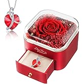 WILDLOVE Preserved Real Red Rose with Heart Necklace, Forever Flowers Gifts for Mom Grandma Wife Girlfriend at Christmas, Valentines, Mothers Day, Anniversary or Birthday Gifts for Women