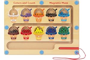 WOODENFUN Magnetic Color & Number Maze - Montessori Wooden Color Matching Learning Counting Puzzle Board - Toddler Fine Motor Skills Toys for Boys Girls 3 4 5 Years Old