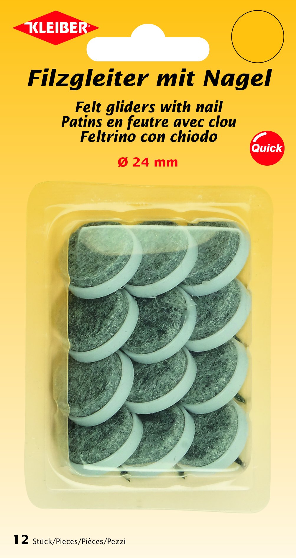 Kleiber Felt Gliders with Nail 24mm Grey, 16 x 9 x 3 cm