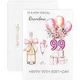 MAGJUCHE 99th Birthday Cards for Grandma, Pink Happy Birthday Cards, with Envelope and Wax Seal, 5x7 inch