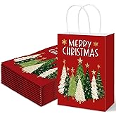 JarThenaAMCS 24Pcs Christmas Paper Gift Bags with Handles Red Green Xmas Tree Party Favor Bags Candy Goodie Treat Bag for Holiday Birthday Party Supplies
