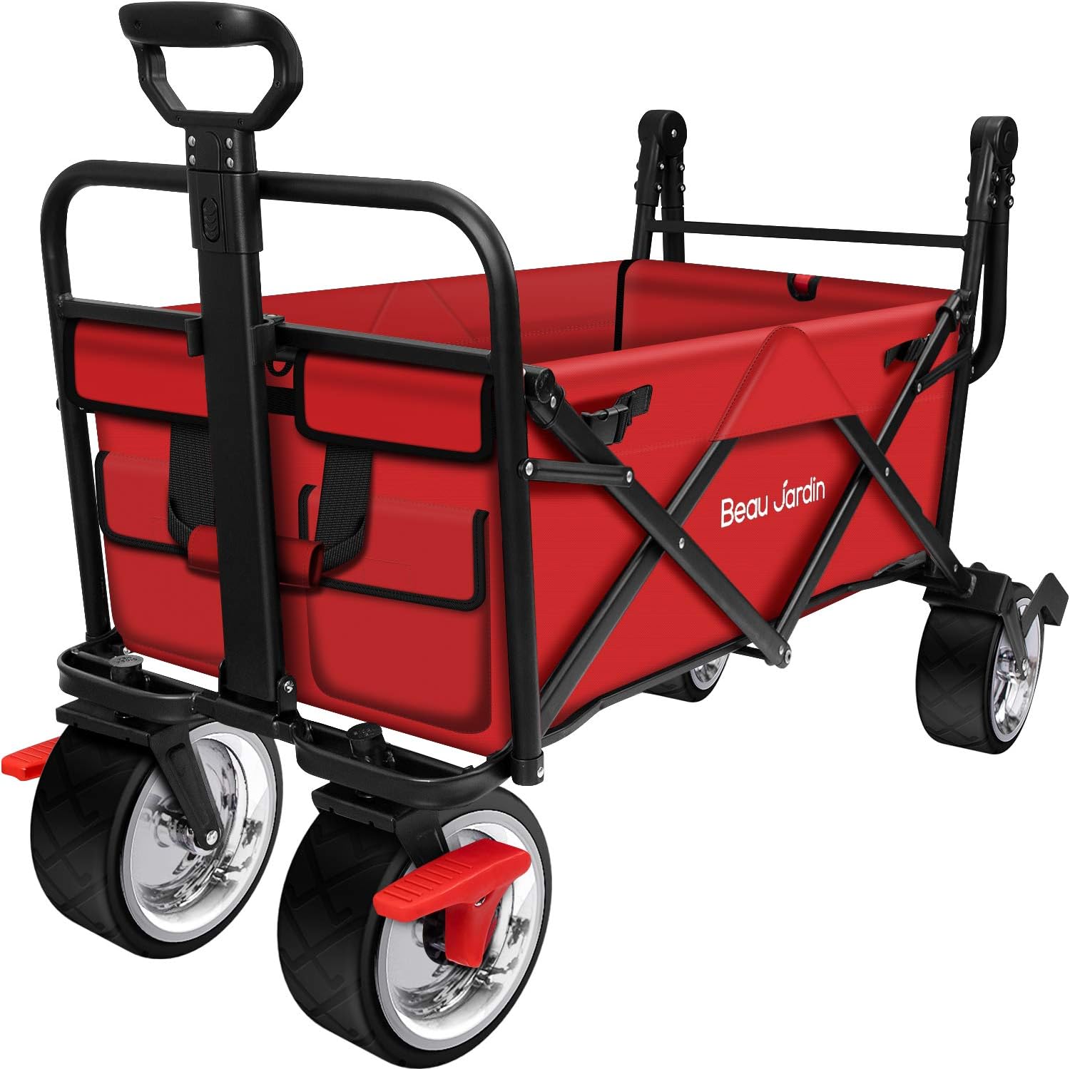 Folding Wagon Cart with Brakes Free Standing Collapsible