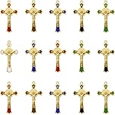 WenRity 12Pcs 6Colors Crystal Rhinestone Cross Charms Alloy Enamel Saint Benedict Medal INRI Crucifix Pendants for Catholic Jewelry Necklace Bracelet Earring Keychain Making DIY Idea Handmade