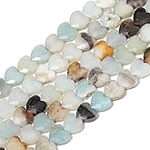Nitopupu 22pcs Faceted Heart Stone Beads Amazonite Pattern Bead 8mm Crystals and Healing Stones for Jewelry Making Supplies,Friendship Bracelet Kit,Love Gifts