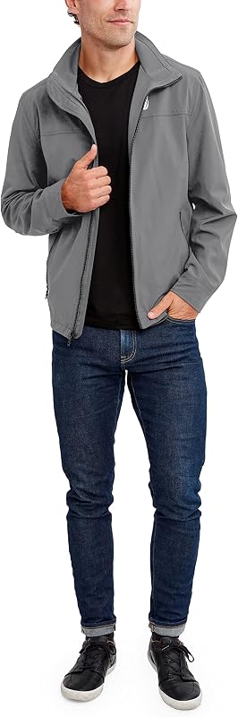 Chaqueta de golf ligera para hombre con cierre completo y elástico para exteriores, Gris nube., XXL