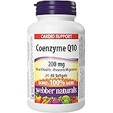 Webber Naturals Coenzyme Q10 (CoQ10) 200 mg, High Potency Antioxidant, Non-GMO, Gluten Free, 60 softgels, for Heart Health an