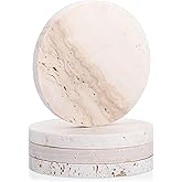 Hpmjz Marble Coasters Set of 4, Natural Travertine Stone Drink Coasters Round Modern Stone Cup Mat 4 Inch with Non-Slip Cork Backing Housewarming Gift for Wedding Christmas Anniversary Present