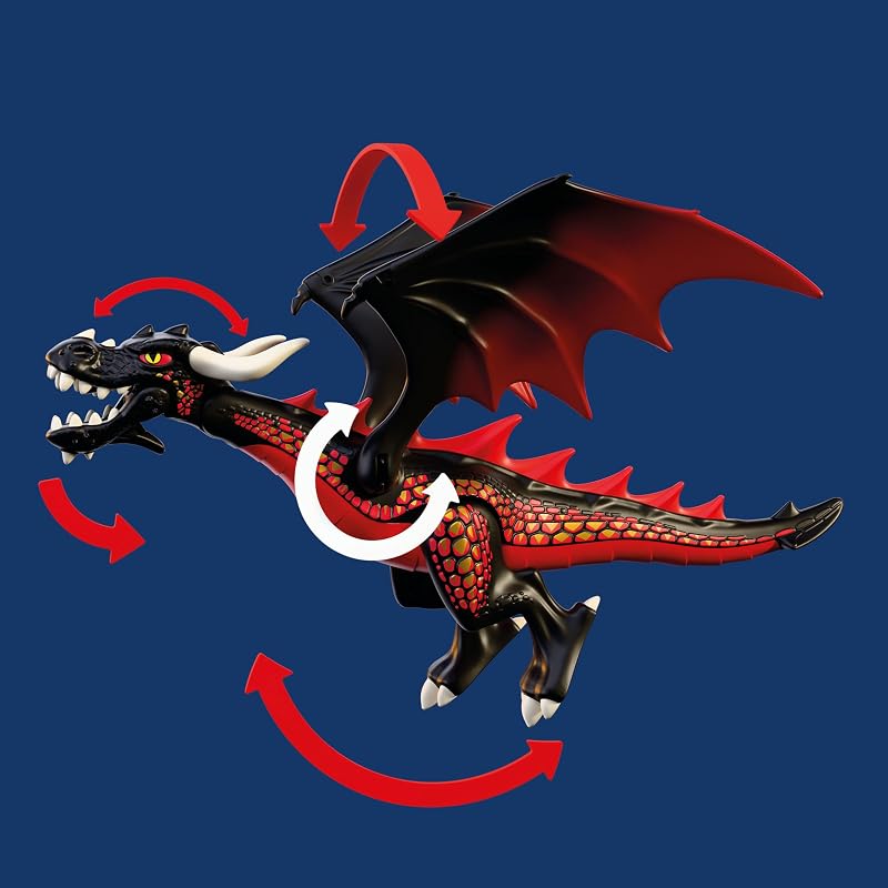 | Chevaliers | Dragon Noir | Grand Dragon de feu avec Fonction de tir et Chevalier | Jouet pour Enfants à partir de 4 Ans | 72114