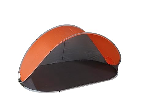 Strandmuschel Pop Up Strandzelt Grau + Orange Polyester blitzschneller Aufbau Wetter- und Sichtschutz Farbauswahl Duhome BT-0