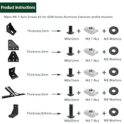 90 pcs M8 T Nut Screws Kit for 4040 4080 Aluminum