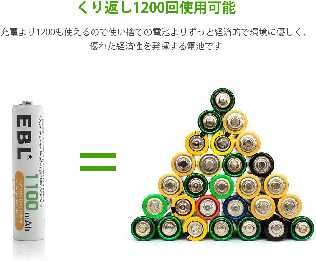 Amazon Ebl 単4形充電池 充電式ニッケル水素電池 高容量1100mah 16本入り 約10回使用可能 ケース4個付き 単四充電池 Ebl 家電 カメラ