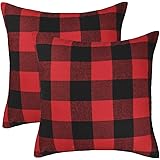 4TH Emotion Set of 2 Christmas Buffalo Check Plaid Throw Pillow Covers Cushion Case Polyester for Farmhouse Home Decor Red an