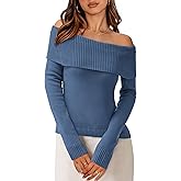 PRETTYGARDEN Off The Shoulder Sweater for Women 2026 Fall Fashion Cute Long Sleeve Tops Winter Ribbed Pullover Knit Outfits