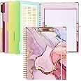 Ospelelf Clipboard Folio with Notepad for Letter Size, Clipboard folder with storage, 5 Folders with 10 Pockets, Elastic closure and Pen Loop (Pink Marble)