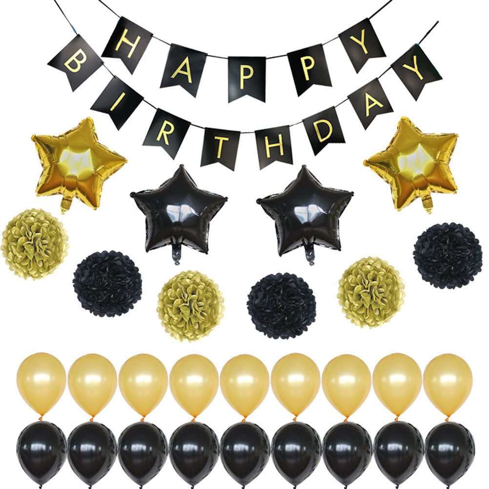 Birthday Decorations Bunting Banners Foil Balloons Paper Flowers