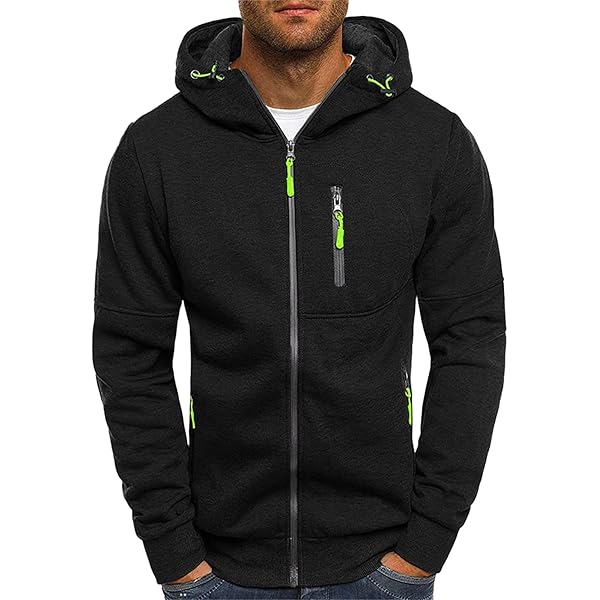 Hoodies Men Zip Up Long Sleeve Fleece Jacket Soft Casual Hooded Sweatshirt Solid Color Hoody Lightweight Jackets Patchwork Top Daily Wear & Workout