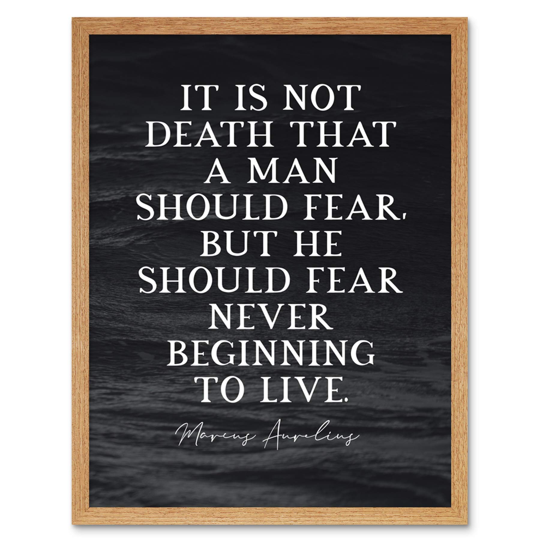 Artery8 Slate Inspiring Quote Marcus Aurelius Death Beginning to Live Art Print Framed Poster Wall Decor 12x16 inch — image 1