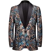 CARFFIV Men's Vintage Jacquard Suit Jacket Blazer Blazers Prom, Banquet, Dinner, Wedding, Prom, Party