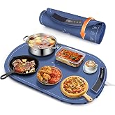 Food Warming Mats for Countertop - Warming Trays for Buffets Party, Silicone Electric Warmer with 7 Level Temp Adjustable / 4H Auto Timer, Hot Fast in 8s, Roll Up Heating Pad for Home Travel (Blue)