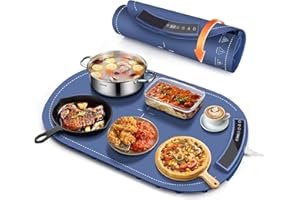 SUPRBIRD Food Warming Mats for Countertop - Warming Trays for Buffets Party, Silicone Electric Warmer with 7 Level Temp Adjustable / 4H Auto Timer, Hot Fast in 8s, Roll Up Heating Pad for Home Travel (Blue)