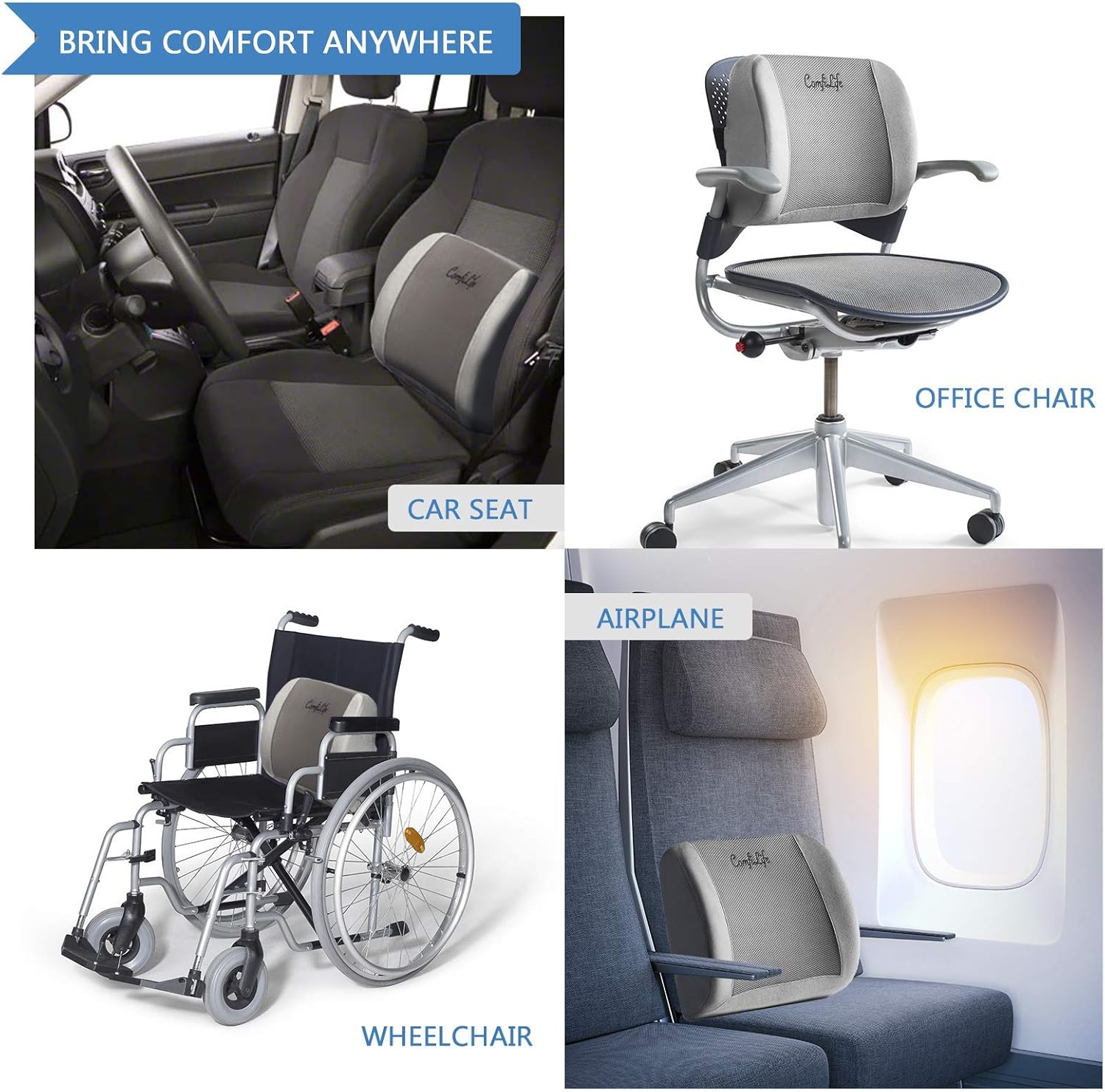 ComfiLife Lumbar Support Back Pillow Office Chair and Car Seat Cushion - Memory Foam with Adjustable Strap and Breathable 3D Mesh: Home & Kitchen