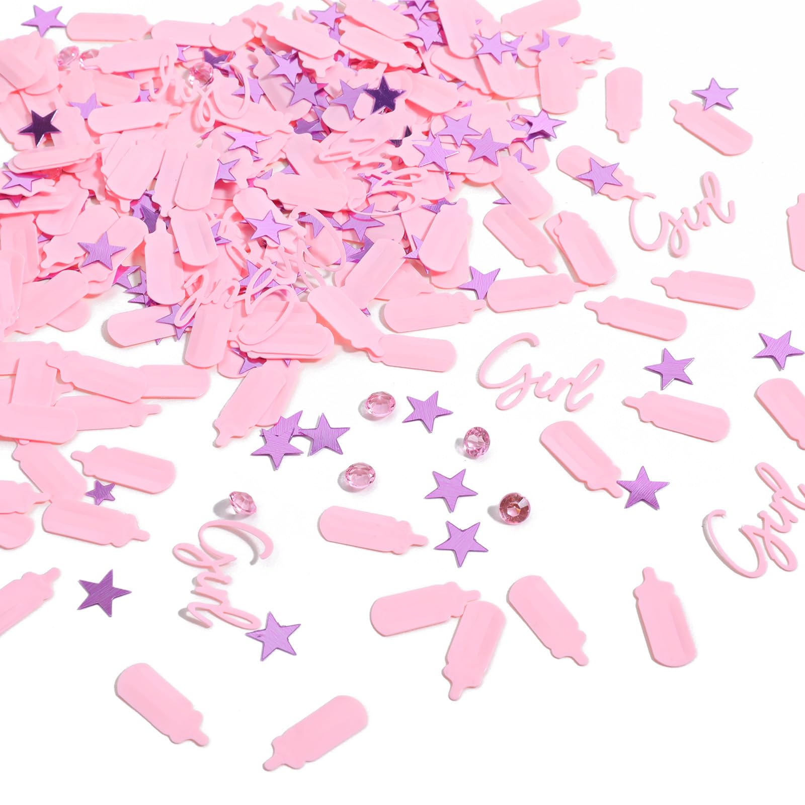 Photo 1 of 1000 Pcs Baby Shower Confetti Baby Shower Decorations Girl Rhinestones Stars Baby-Bottles Pink Table Confetti Sprinkle Decorations Gender Reveal Party Supplies (Pink)