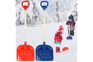 VOCCOS 2Pcs Kids Snow Shovel Detachable 22"-32" Small Wooden Snow Shovel with Plastic Scoop & D-Grip Handle Light Toddler Winter Shovel Portable Child Snow Shovel Red Blue Outdoor Snow Gift for Boy Girl