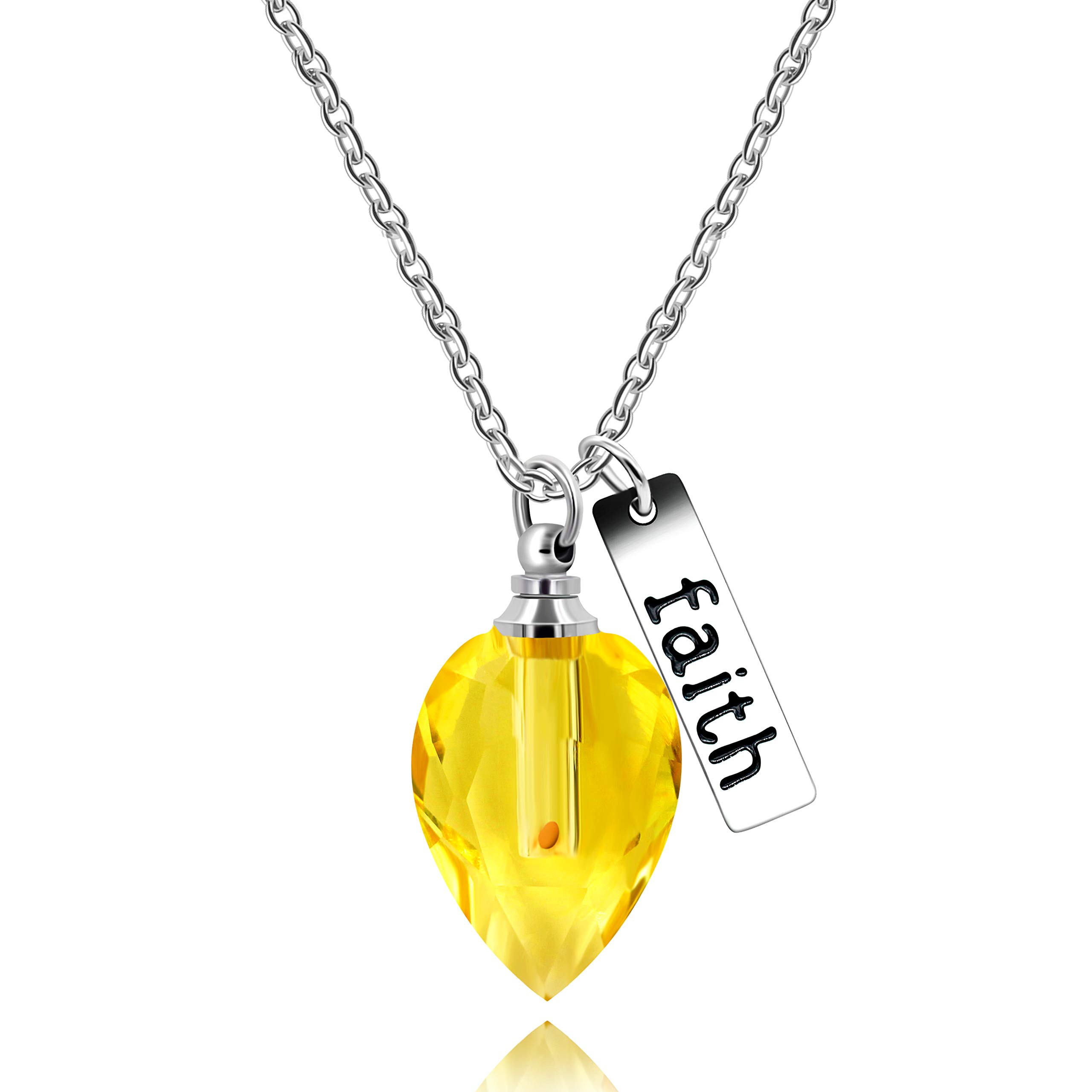 Uloveido Fashion Teardrop Necklace with Stainless Steel Faith Pendant Real Mustard Seed in Waterdrop-Shaped Openable Bottle