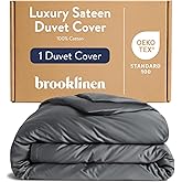 Brooklinen Luxury Sateen Duvet Cover - 100% Cotton, Full/Queen Size in Slate Grey with Extra-Long Corner Ties and Button Closure - Best Full/Queen Duvet Covers