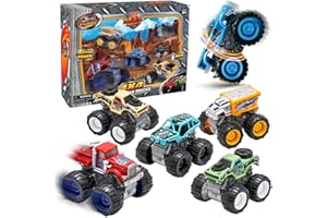 Team Power Monster Trucks Toys for Boys and Girls, 4-Wheel Drive Friction Powered 6-Pack Push and Go Toy Cars with Giant Wheels, 360° Crazy Stunts, Age 3, 4-7 and Above [Amazon Exclusive] (6 Pack)