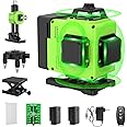 16 Lines Laser Level 360 Self Leveling, 4x360° 4D Green Beam Cross Line Lazer Level with 2 Batteries,360°Horizontal/Vertical Line Laser Remote Control for Tiling Floor Construction and Picture Hanging