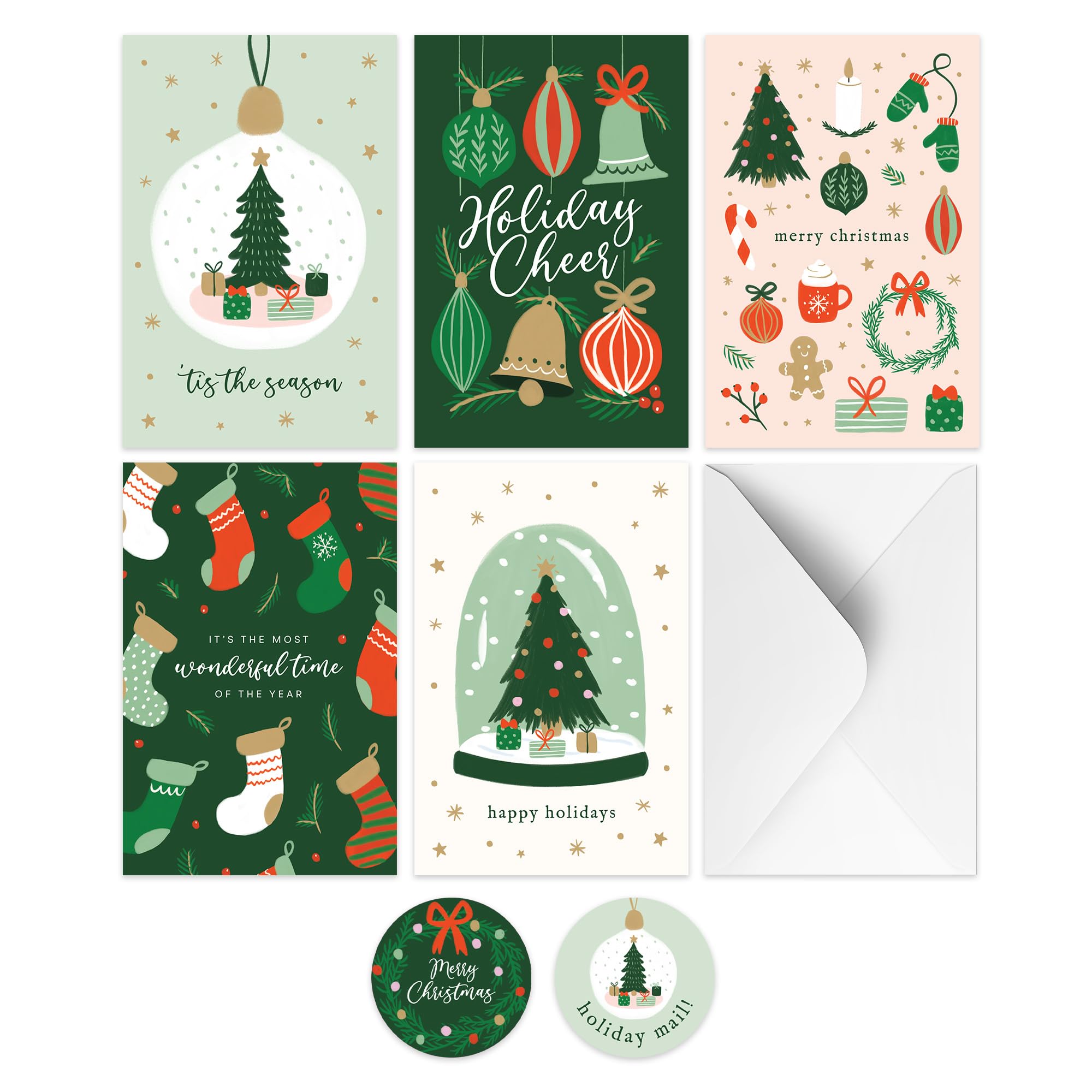Rileys & Co. Christmas Cards Multipack, 50-Pack Holiday Greeting Cards Set with Envelopes and Stickers, 5 Assorted Designs, Family Christmas Cards Pack, 6x4 Inch Christmas Cards for Family Members