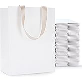 YACEYACE 40pcs Medium Size White Paper Gift Bags with Ribbon Handles - Bulk Wedding & Party Bags
