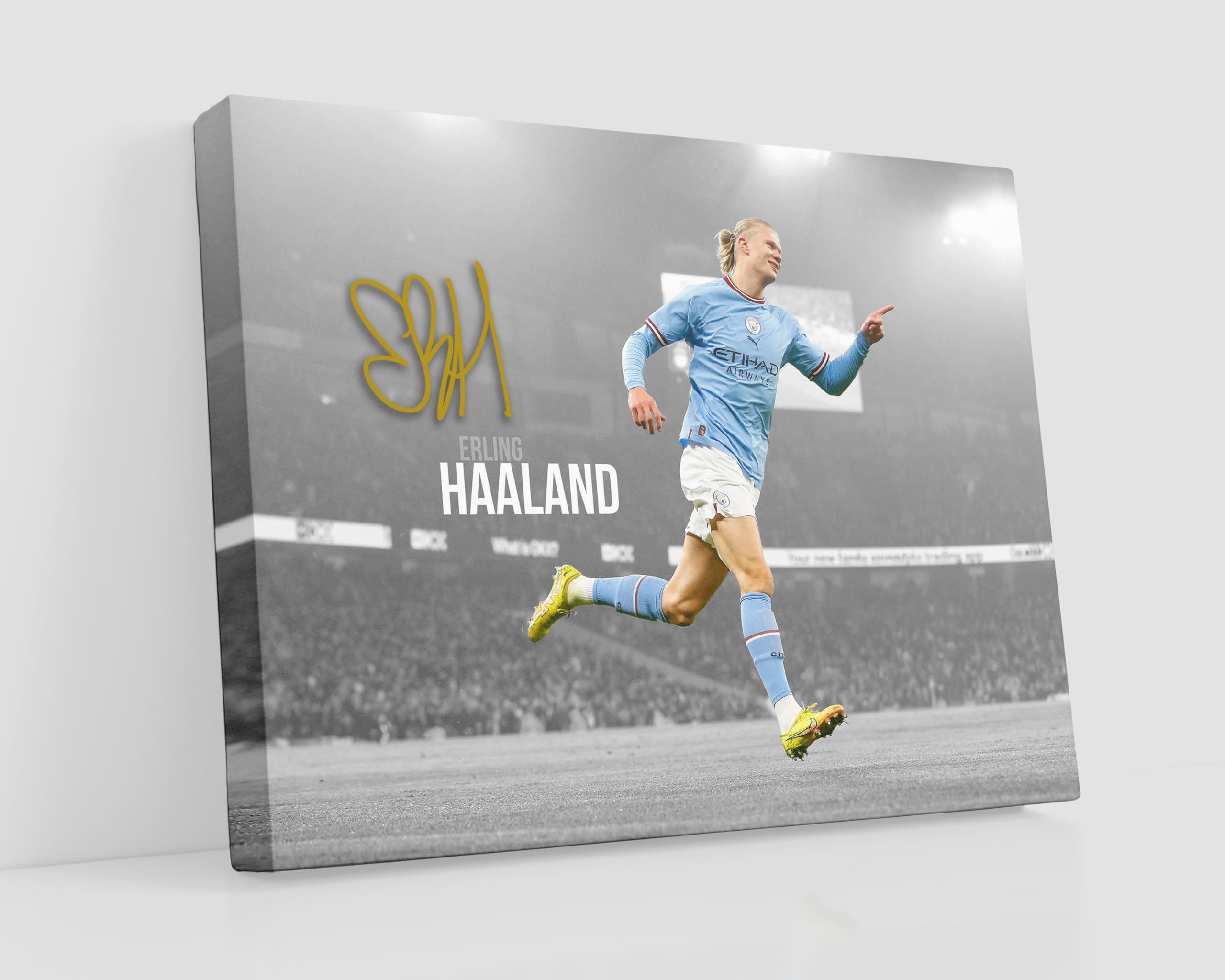 HWC Trading Erling Haaland Manchester City 16 x 12 inch Canvas Print Signed Autograph for Football Fans and Supporters - Canvas Only