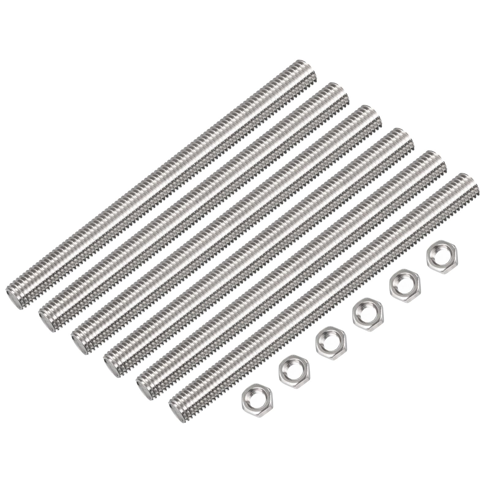uxcell 12 Pcs M10 x 300mm Fully Threaded Rod with 12 Pcs Hex Nuts, 1.5mm Thread Pitch 304 Stainless Steel Right Hand Threaded Rods Bar Studs