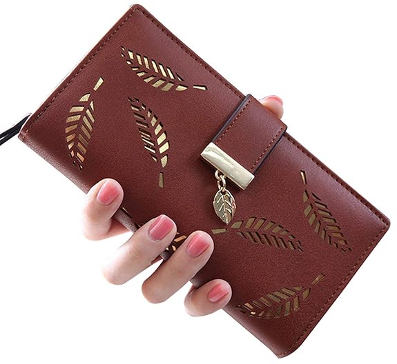 Damen weibliche Portemonnaie Hohle Goldblatt Geldbeutel Große Kapazität Wallet