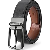 BOSTANTEN Belt Men Leather Reversible Belts for Men 1 3/8" for Casual Golf Dress Pants, Two-in-One Belt Gift