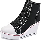 Hurriman Wedge Sneakers for Women, High Heel Platform High Top Canvas Shoes Lace up Zipper Fashion Sneakers, Tenis Zapatos de Cuña Plataforma Tacón para Mujer, Suitbale for Y2K & Harley Quinn Cosplay