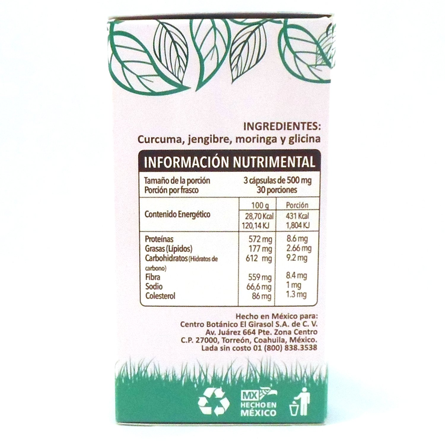 Zen Natura Curcuma-Jengibre y Moringa 90 capsulas 500mg. Turmeric-Ginger-Moringa