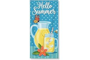 Hello Summer Door Cover Banner Decorative, Bright Lemonade Pitcher Floral Design Front Door Decor, Indoor Outdoor Summer Hang