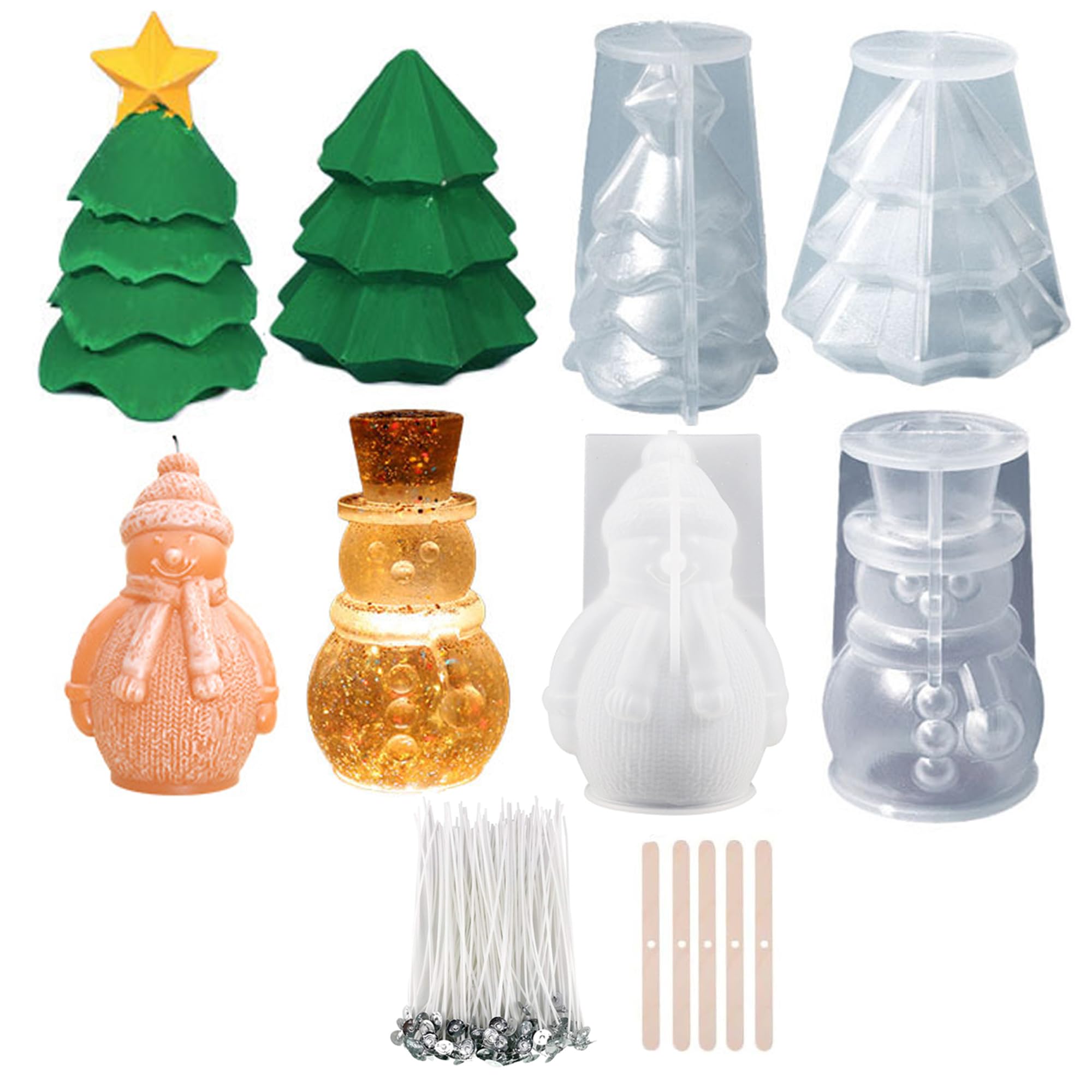 Treedix Snowman Christmas Tree Resin Molds Silicone, 3D Candle Making Molds, Moulds for Epoxy Resin, Candle Making, Home Garden Ornaments Christmas Decoration, DIY Gifts Crafts (4 Sets)