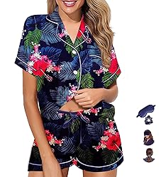 WJing Yi Jia Womens Pajama Sets XS-4XL Silk Satin